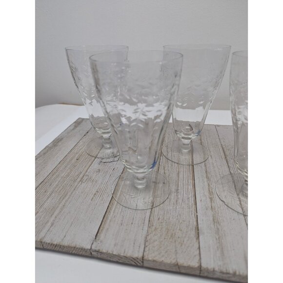 Set Of 4 Vintage Flower Etched Large Crystal Iced Tea Glass 6 1/4” Clear * - Picture 3 of 9